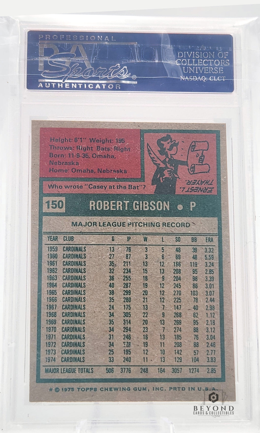 Bob Gibson 1975 Topps #150, PSA 7