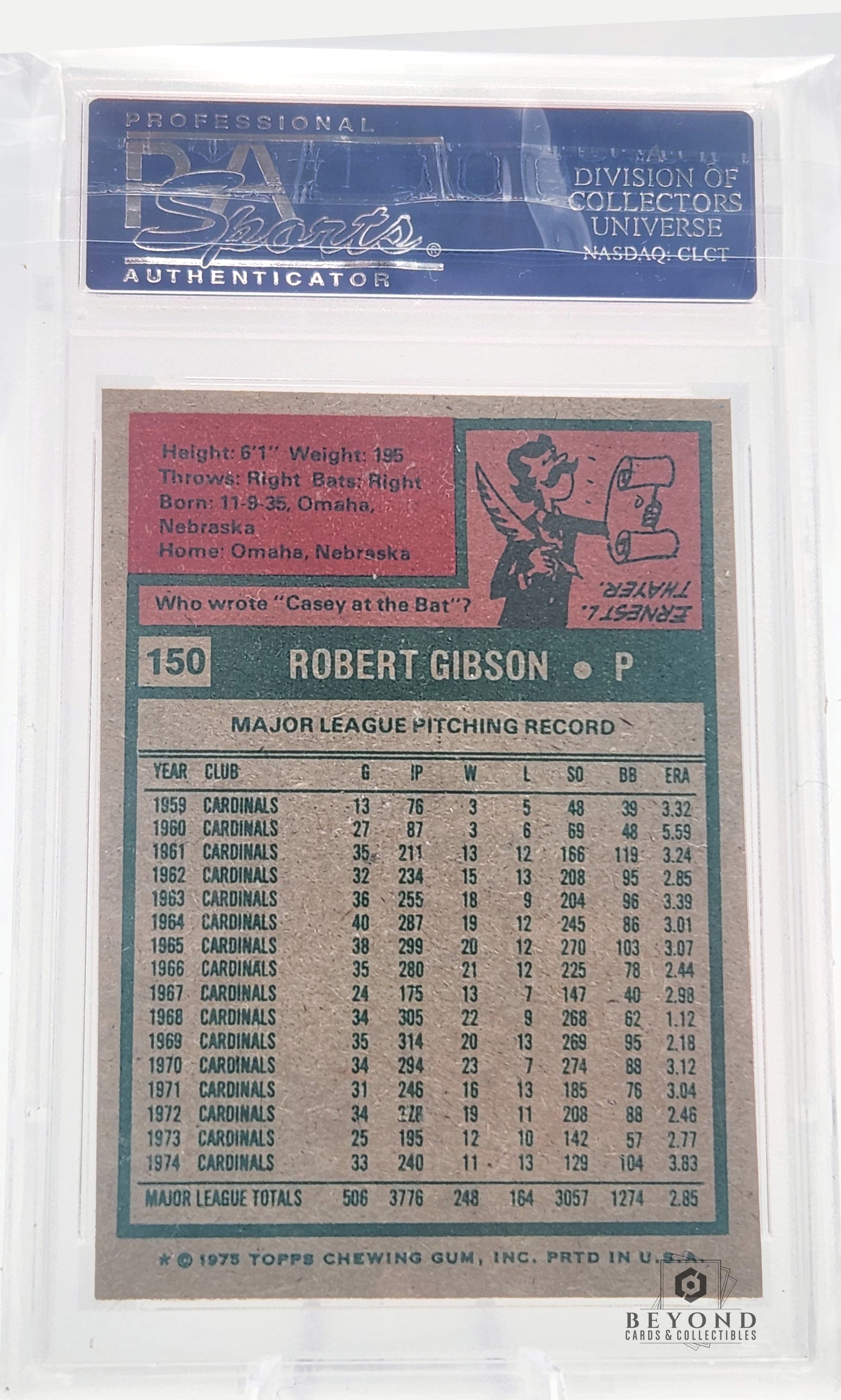 Bob Gibson 1975 Topps #150, PSA 7