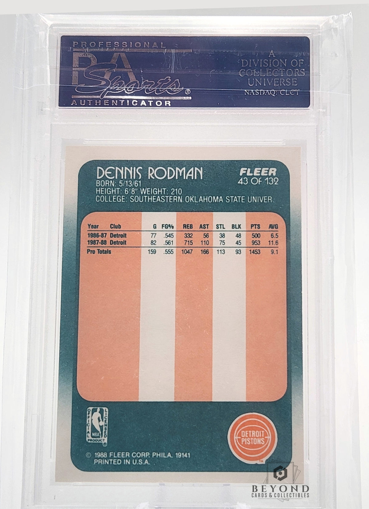 Dennis Rodman 1988 Fleer #43 Rookie, PSA 8