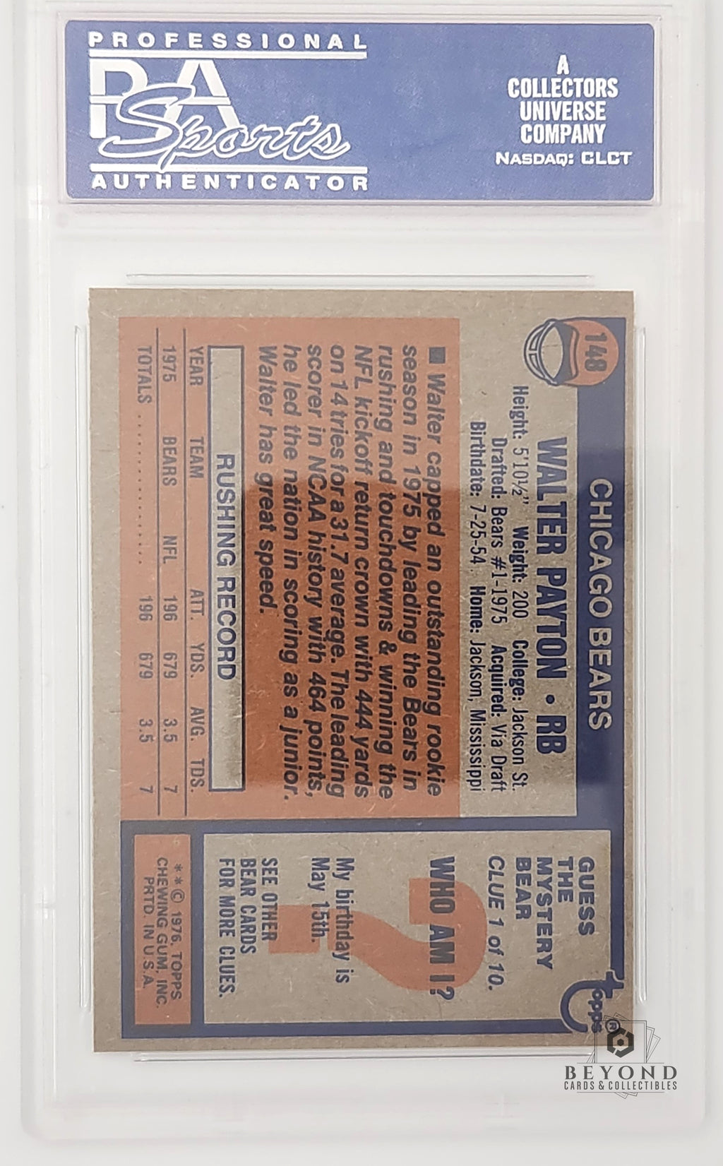 Walter Payton 1976 Topps Rookie, PSA 7