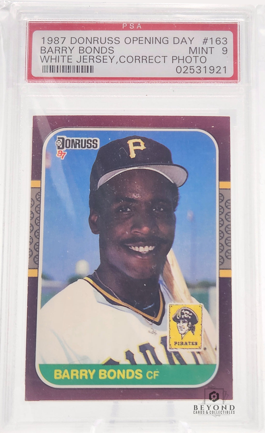 Barry Bonds 1987 Donruss Opening Day #163 (White Jersey, Correct Photo), PSA 9