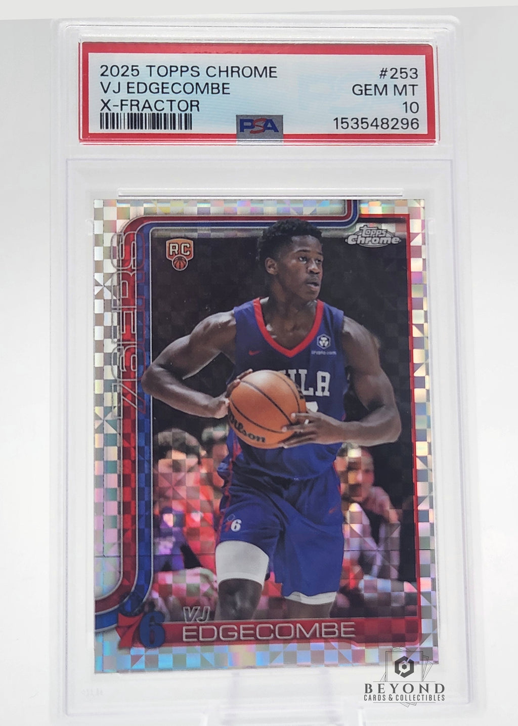 VJ Edgecombe 2025 Topps Chrome #253 X-Fractor Rookie, PSA 10